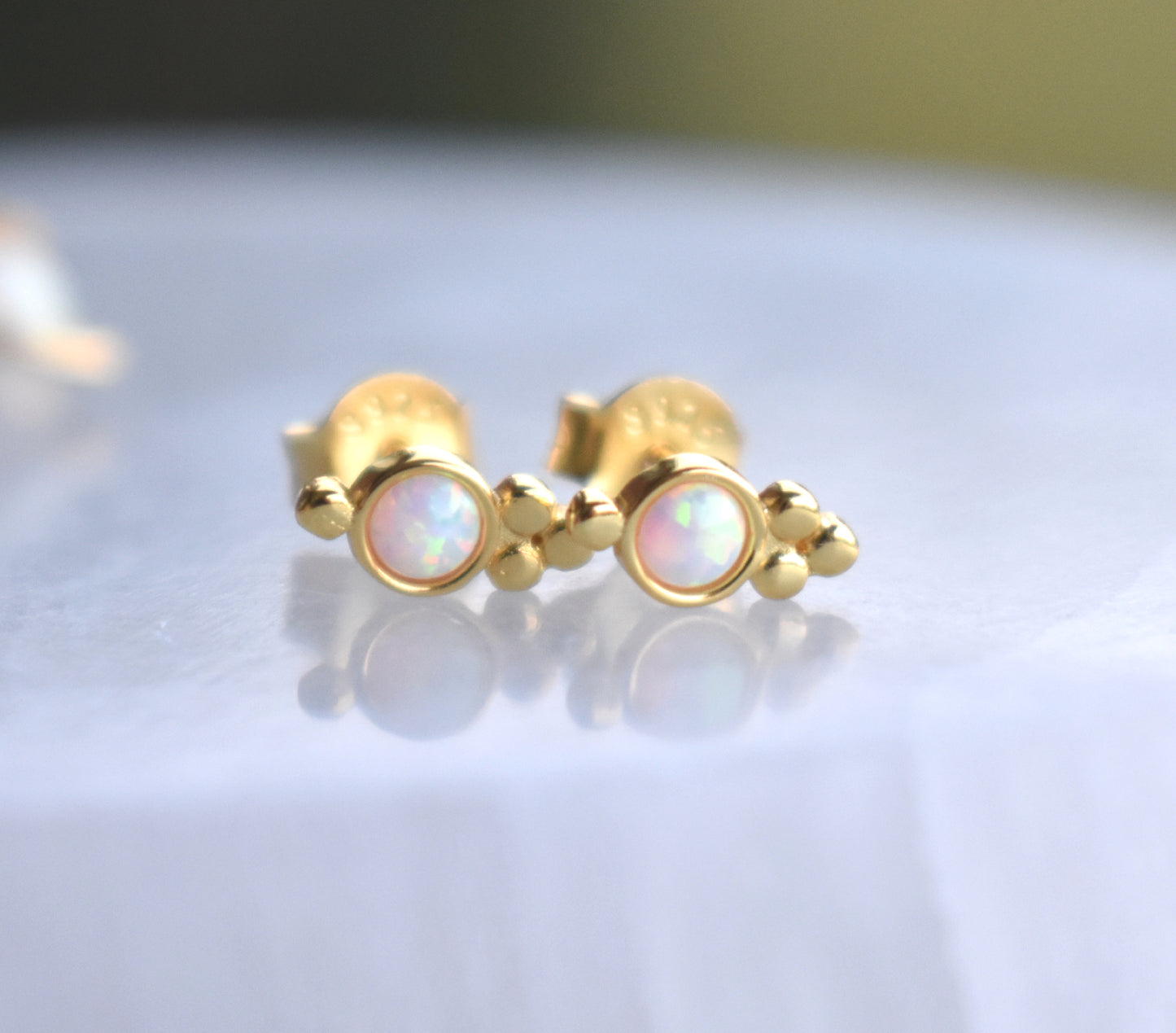 Gold Fire Opal Dotted Stud Earrings-18k