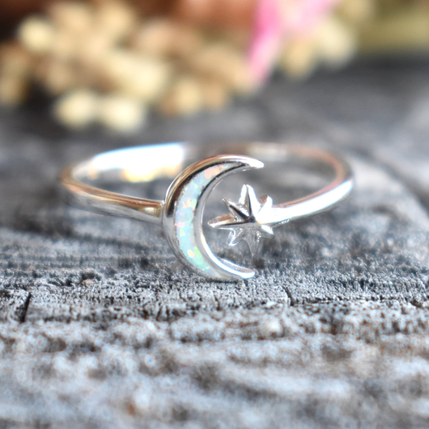 Opal Moon & Star Celestial Ring-Sterling Silver