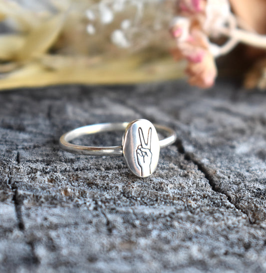 Peace Sign Ring-925 Sterling Silver