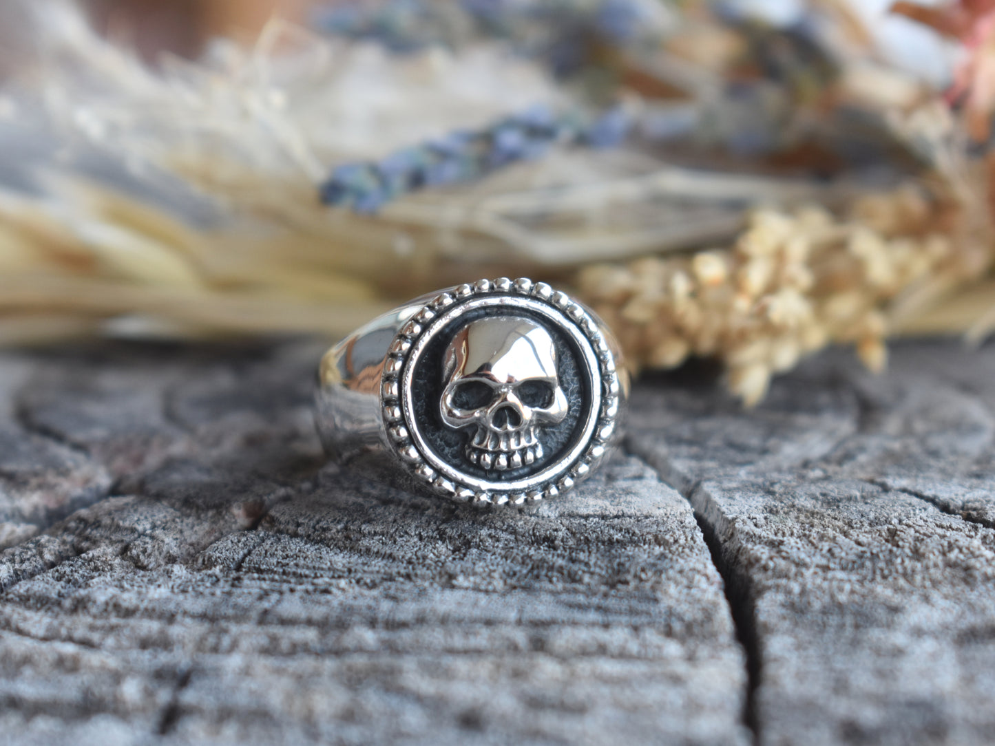 Skull Ring- Skull Signet Ring, Day of the Dead Ring, Halloween Ring, Sterling Silver Skull Ring