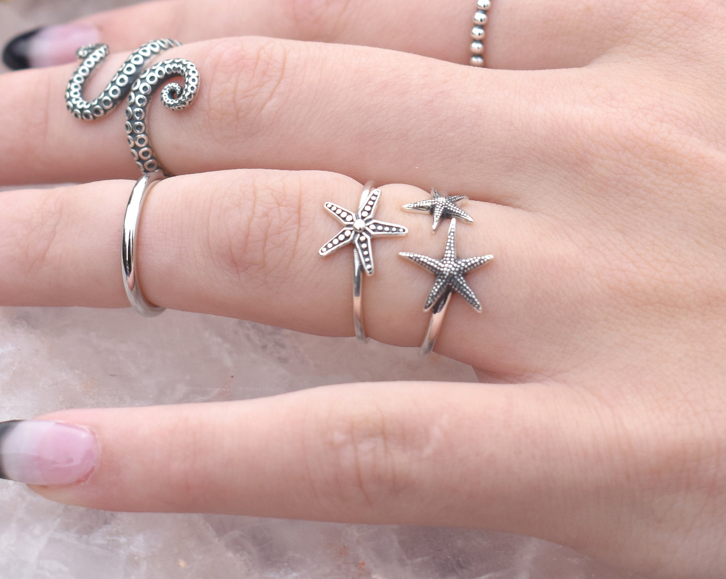 Double Open Starfish Beach Ring-Sterling Silver