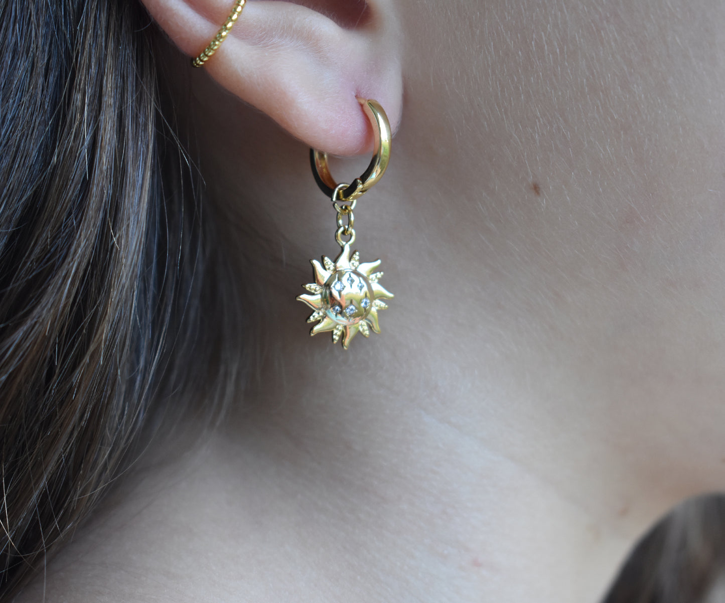 Gold Sun Drop Earrings-14k