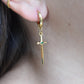 Gold Sword Dangle Hoop Earrings-14k