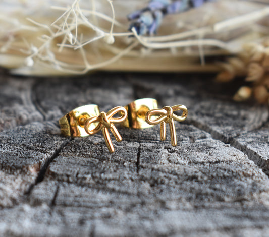 Gold Tiny Bow Stud Earrings