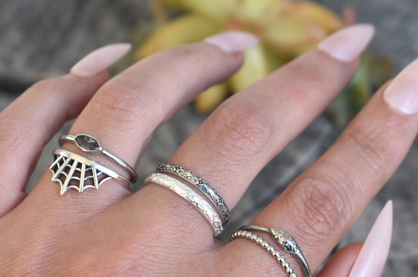 Boho Ring- Floral Ring, Silver Ring, Silver Stacking Ring, Festival Style-Sterling Ring
