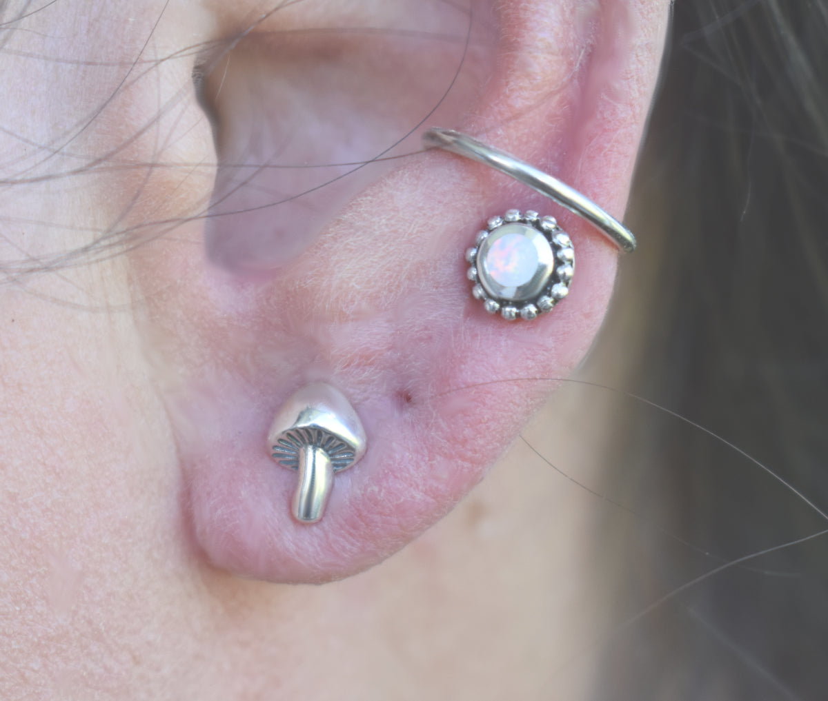Mushroom Earrings- Mushroom Studs, Mushroom Jewelry- Silver Earrings