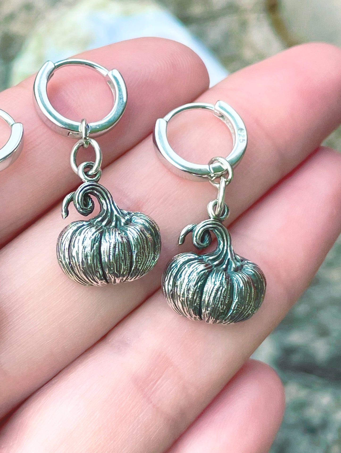 Pumpkin Huggie Hoops- 925 Sterling Silver-Dangle Earrings