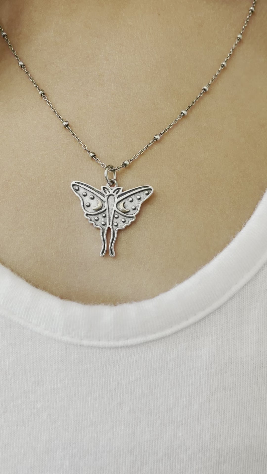Lunar Moth Necklace | Antique Silver Chain Pendant | Light Years Jewelry