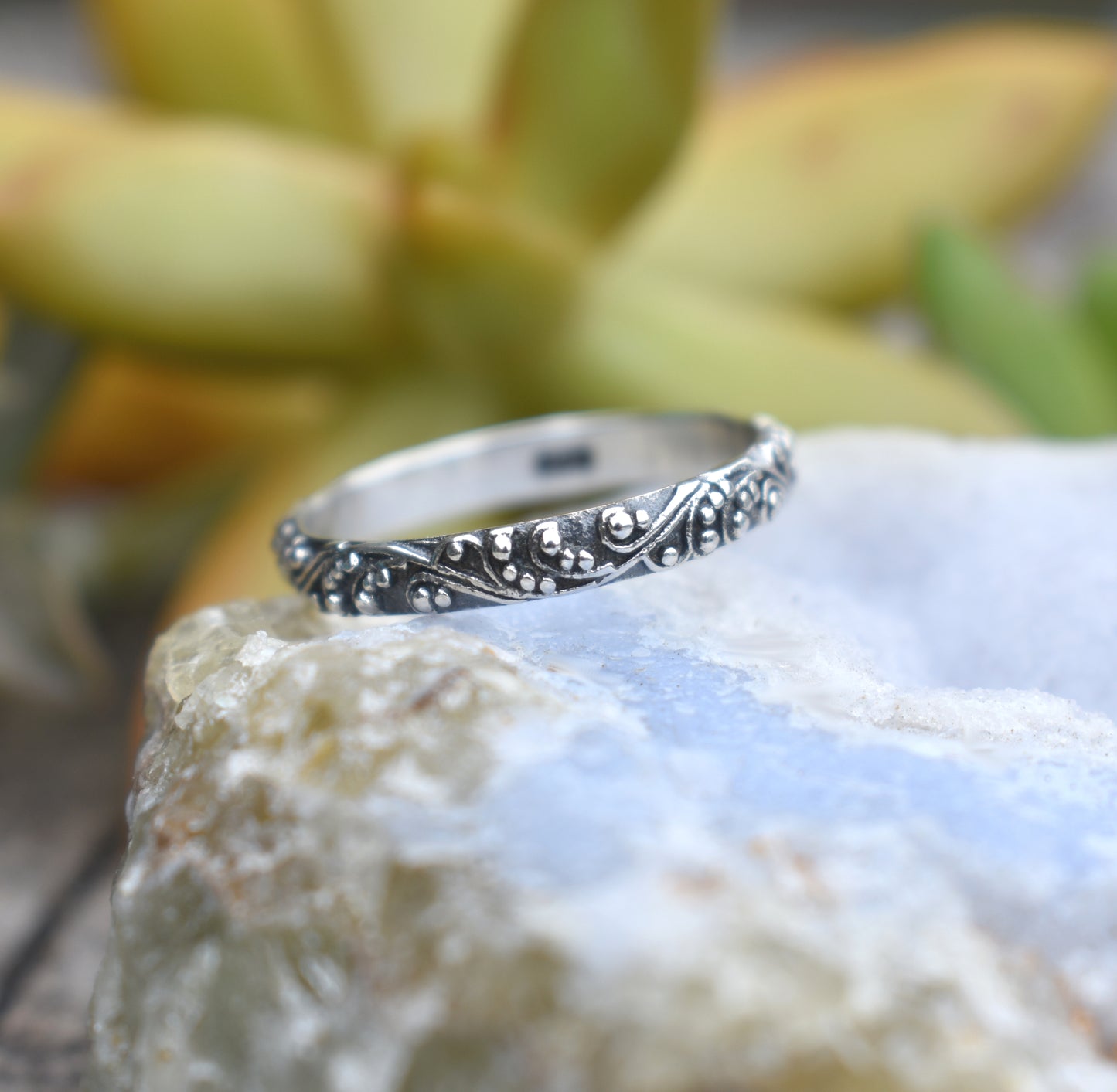 Art Nouveau Ring- Bali Bead Ring, Dot Ring, Stack Ring, Boho Ring- Silver Ring