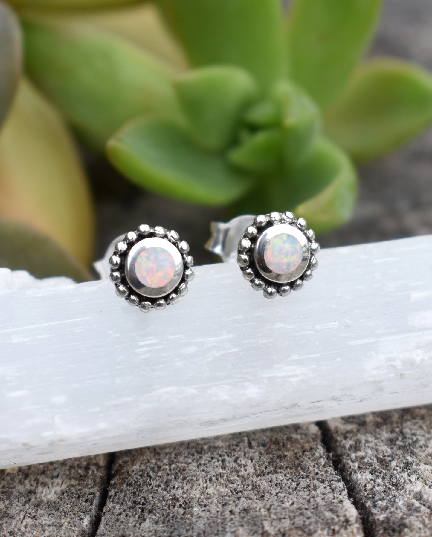 Opal Studs- Blue Opal Studs, Opal Earrings, Opal Posts, Tiny Opal Studs, Opal Jewlery, October Birthstone