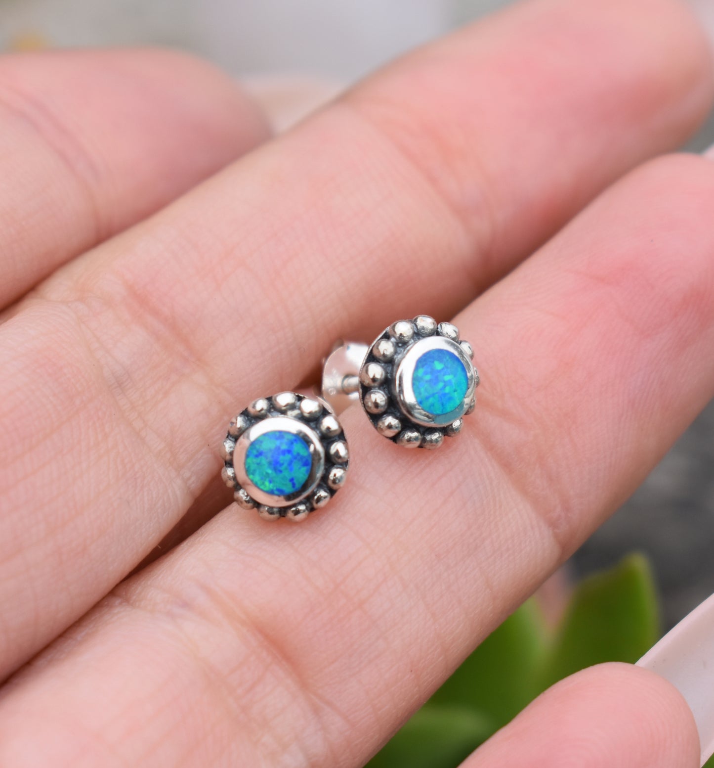 Opal Studs- Blue Opal Studs, Opal Earrings, Opal Posts, Tiny Opal Studs, Opal Jewlery, October Birthstone