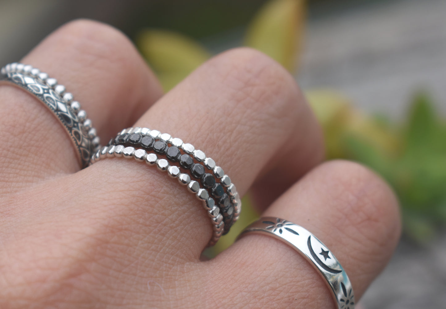 Silver Bead Ring- Flat Bead Ring, Boho Ring- Sterling Silver