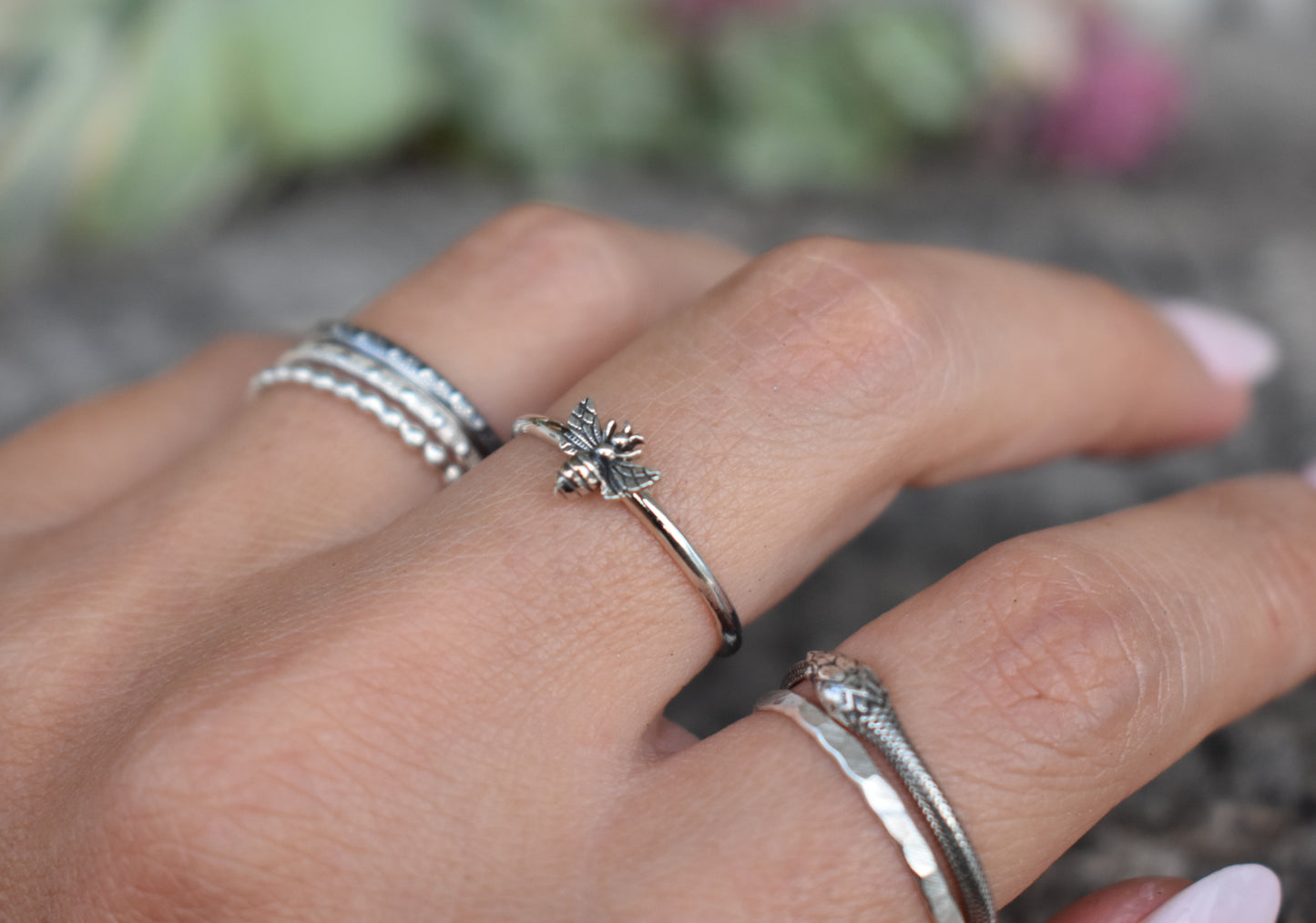 Bee Ring- Silver Rings, Midi Rings, Honeybee Ring, Bee Jewelry-Sterling Silver