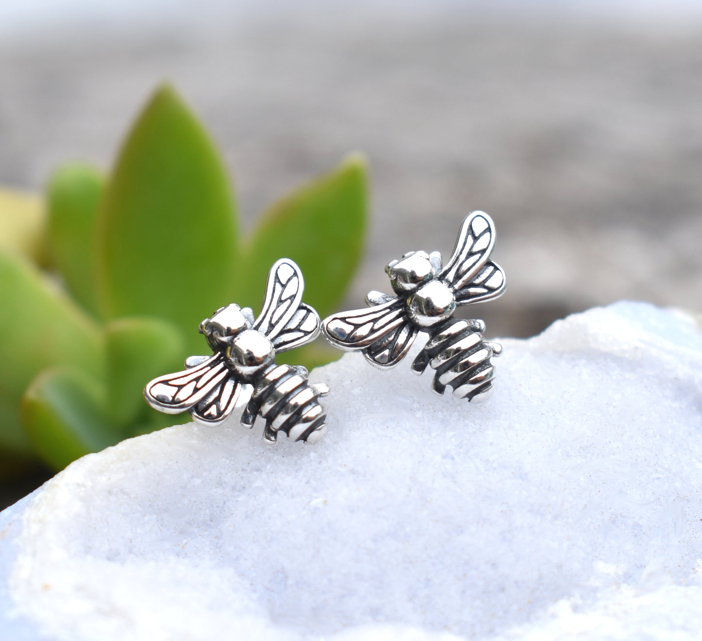 Bee Earrings- Bee Studs, Silver Bee Jewelry, Honeybee Earrings-Silver Earrings