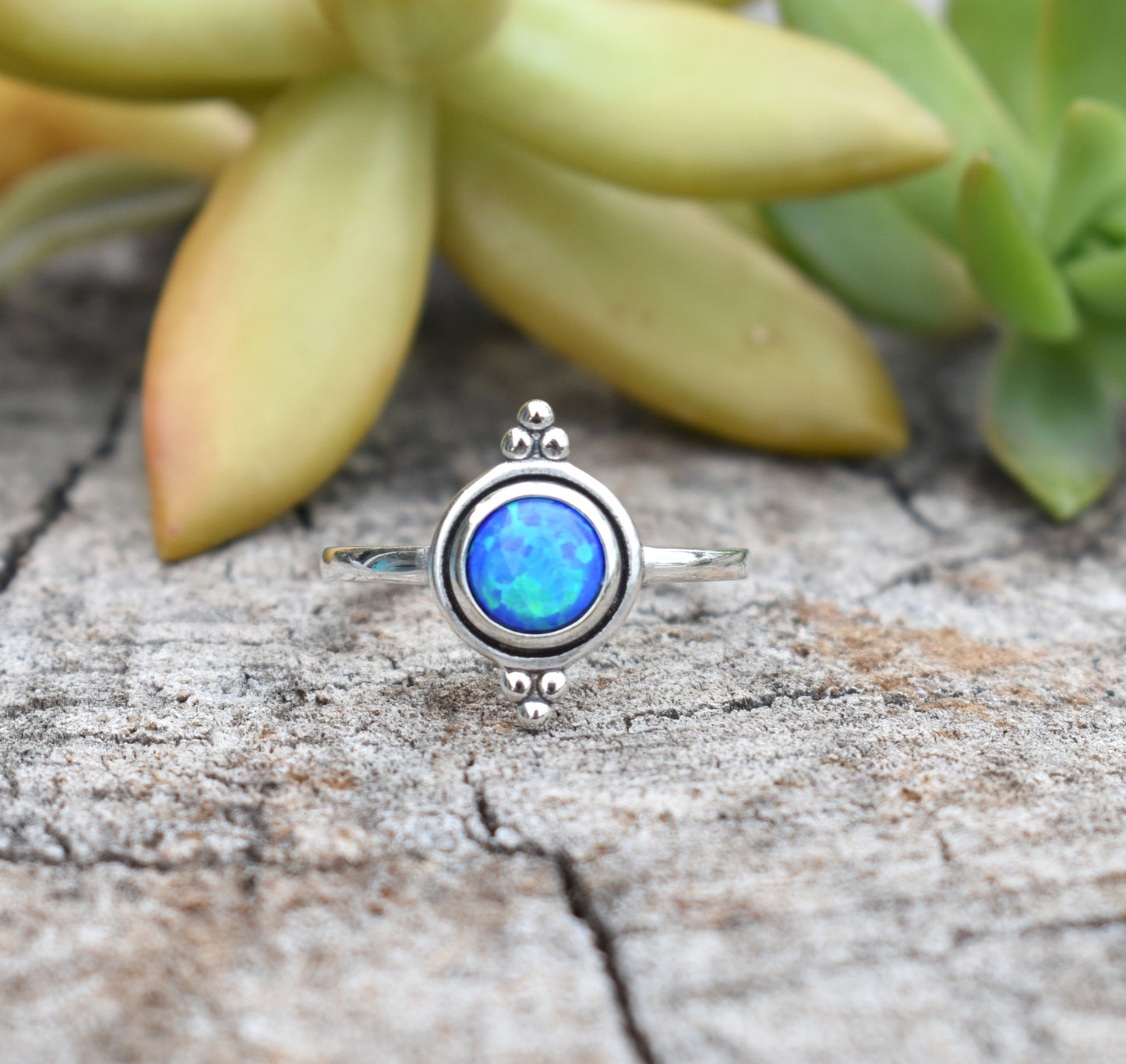 Blue Opal Engagement Ring- Opal Ring, October Birthstone- Sterling Silver