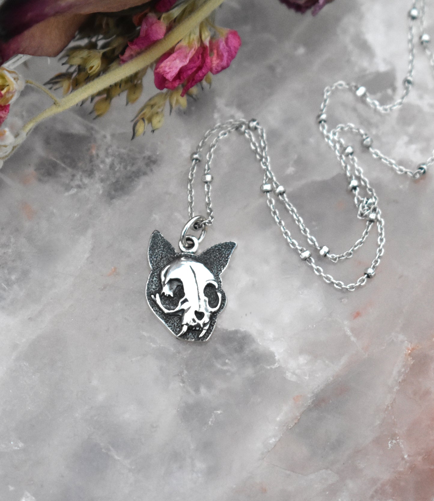 Kitty Skull Necklace-Sterling Silver, Cat Lovers-Cat Familiars
