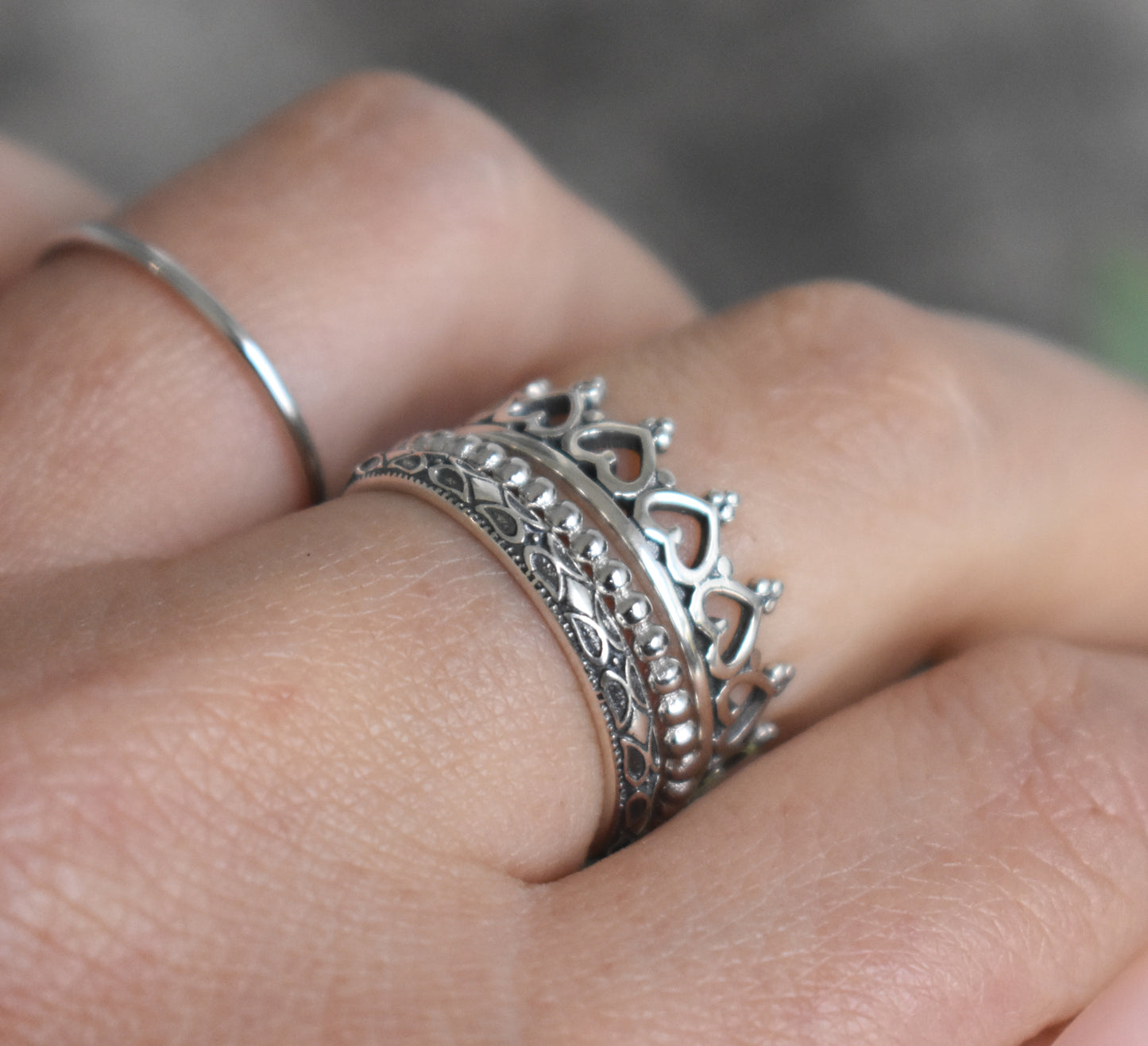 Princess Ring- Crown Ring, Stack Ring Set, Silver Rings