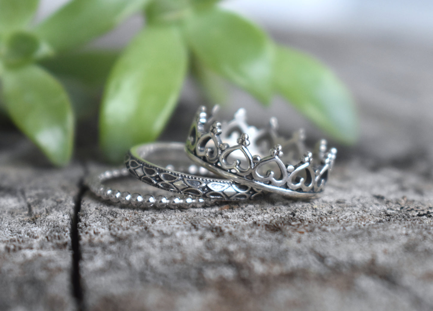 Princess Ring- Crown Ring, Stack Ring Set, Silver Rings