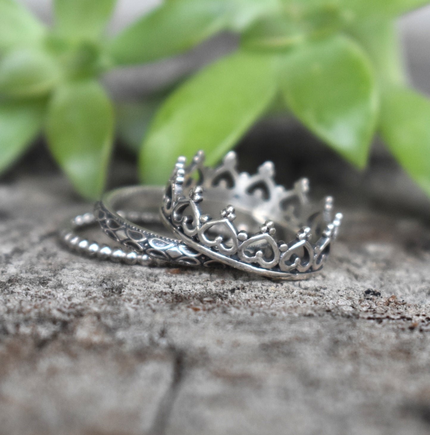 Princess Ring- Crown Ring, Stack Ring Set, Silver Rings