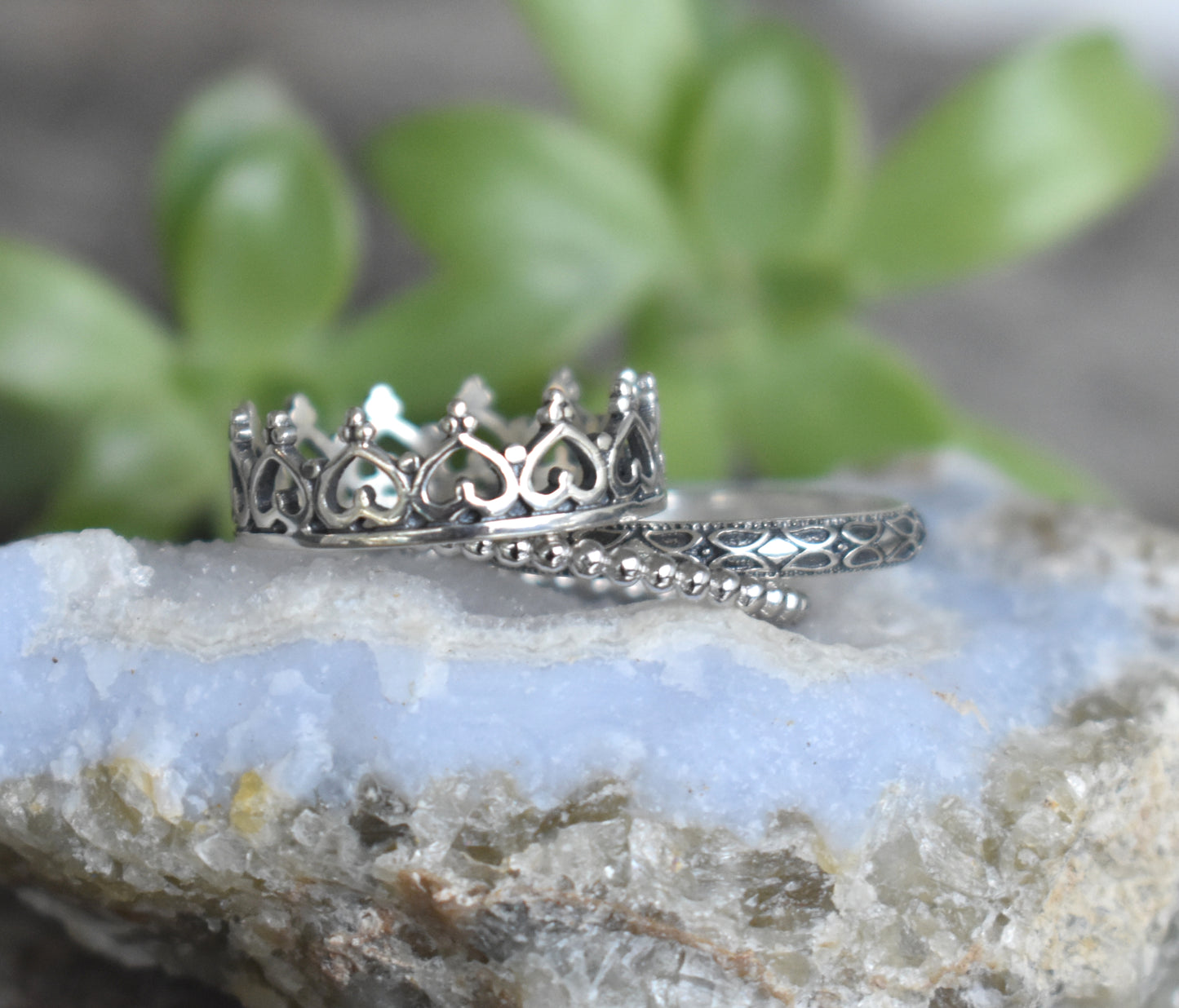 Princess Ring- Crown Ring, Stack Ring Set, Silver Rings