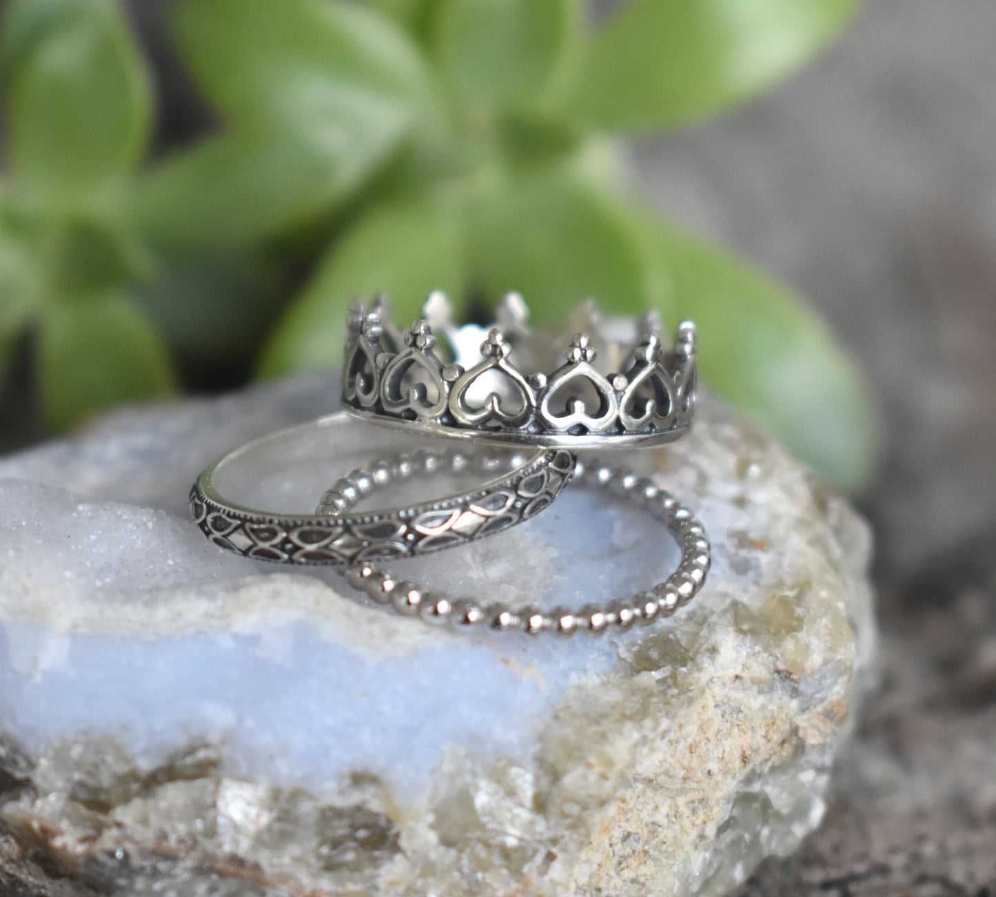 Princess Ring- Crown Ring, Stack Ring Set, Silver Rings