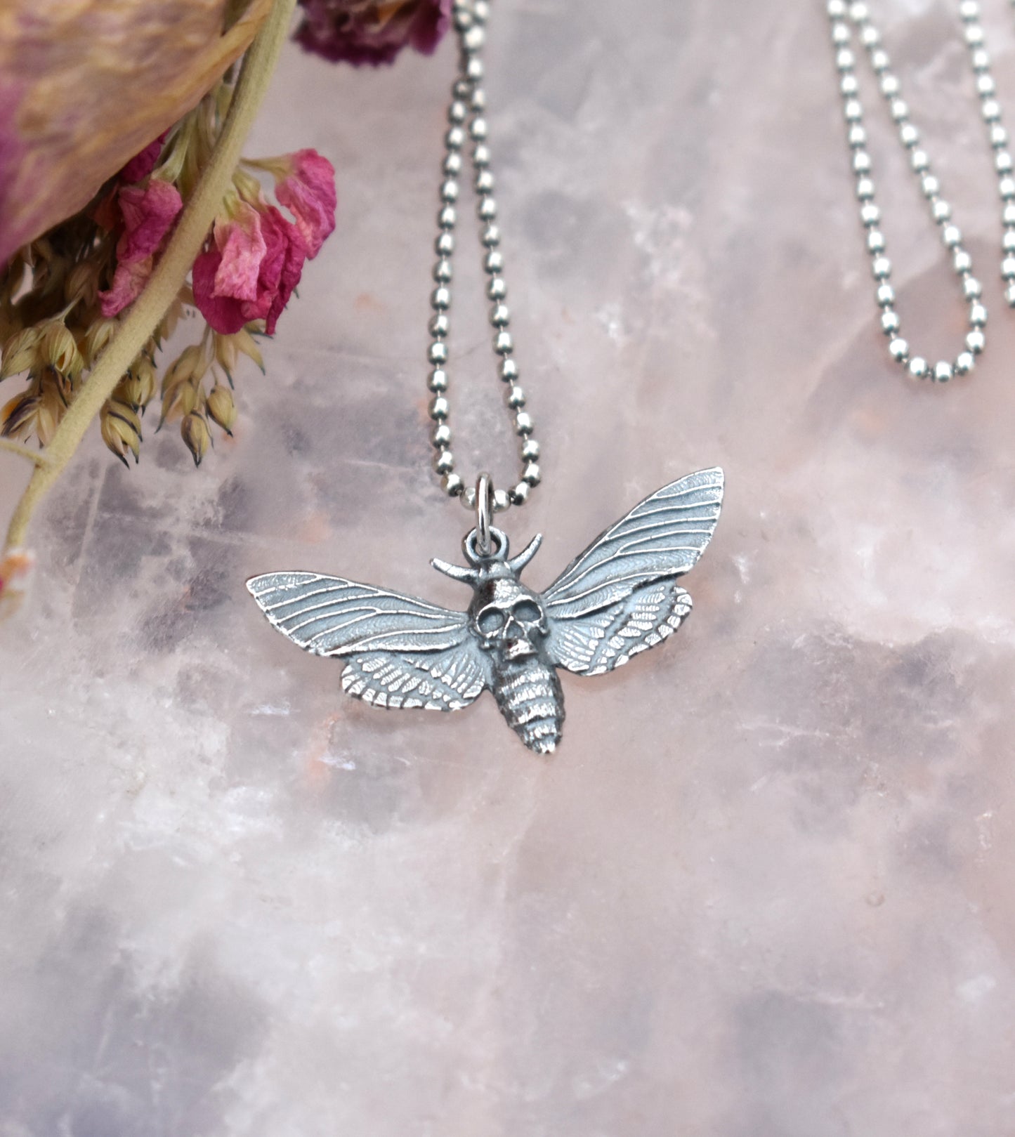 Death Head Moth Necklace-Hawkmoth Necklace- Sterling Silver Moth Necklace