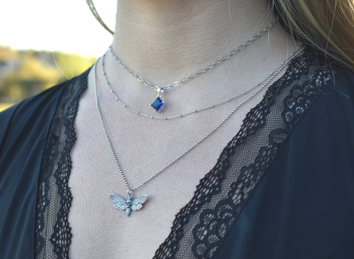 Death Head Moth Necklace-Hawkmoth Necklace- Sterling Silver Moth Necklace