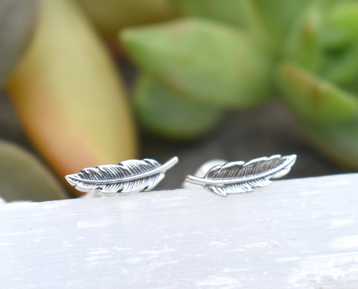 Feather Earrings- Feather Studs, Feather Jewelry-Sterling Silver Feather Earrings
