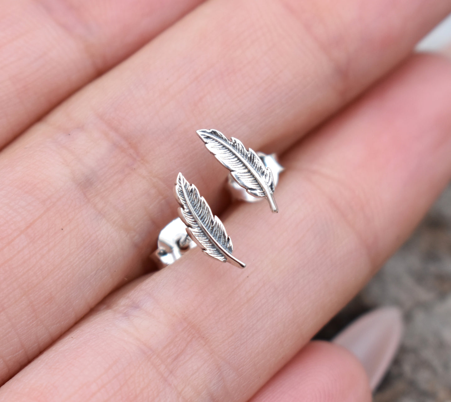 Feather Earrings- Feather Studs, Feather Jewelry-Sterling Silver Feather Earrings