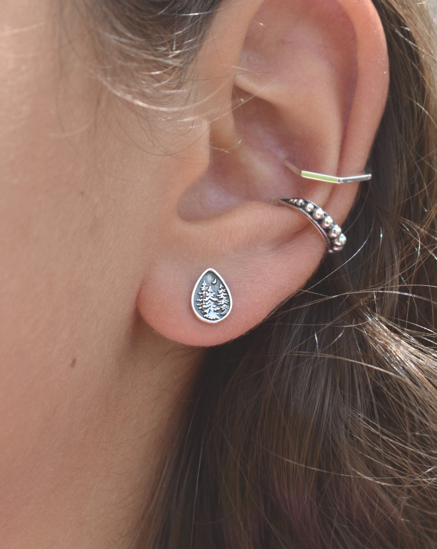Forest Dweller Earrings-Tree Studs, Mountain Earrings-Sterling Silver Teardrop