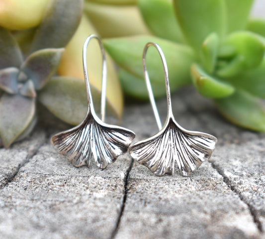 Gingko Earrings- Ginkgo Biloba, Ginkgo Jewelry, Maidenhair Tree- Silver Earrings