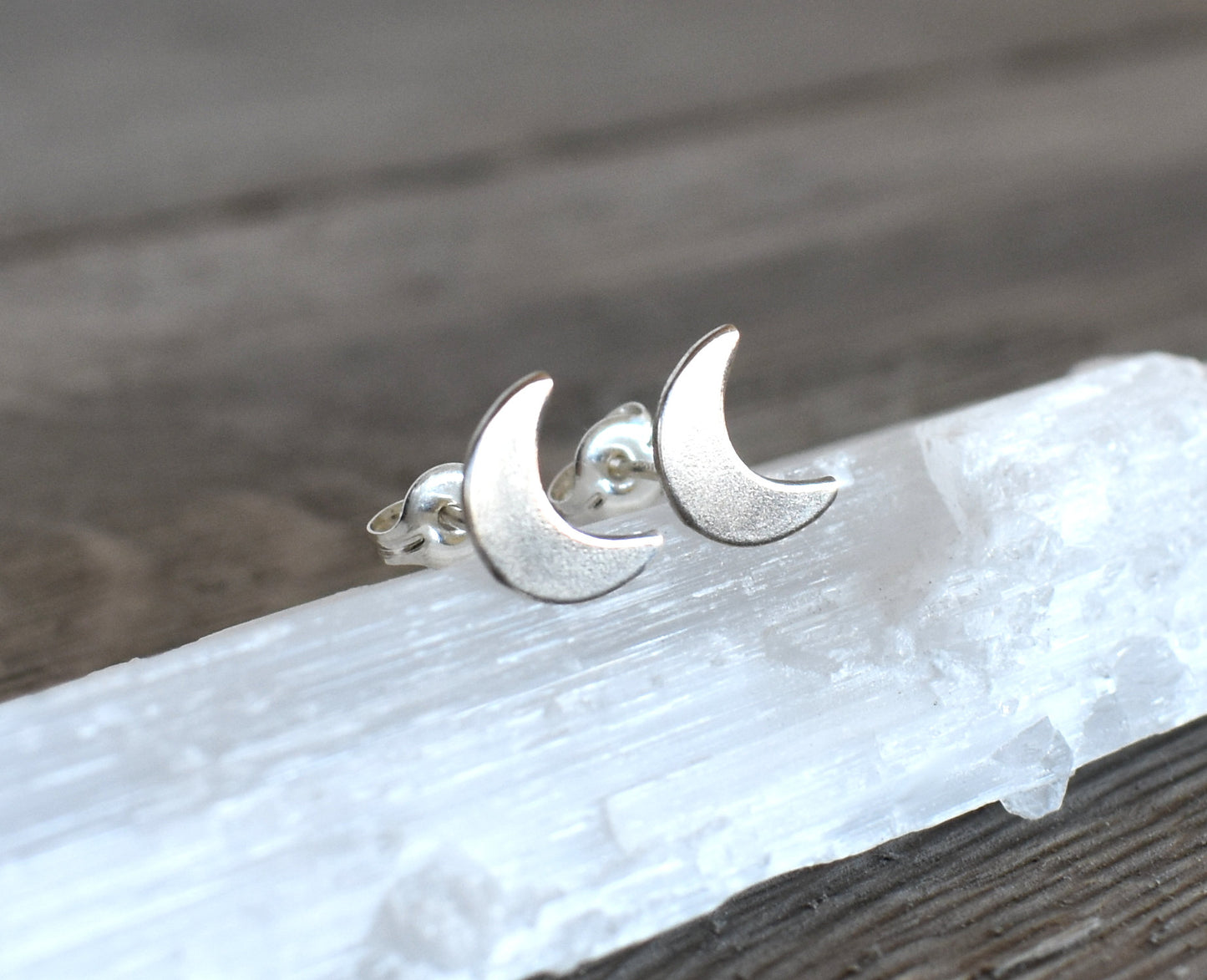 Moon Earrings- Crescent Moon Studs, Silver Moon Studs-Sterling Silver Moon