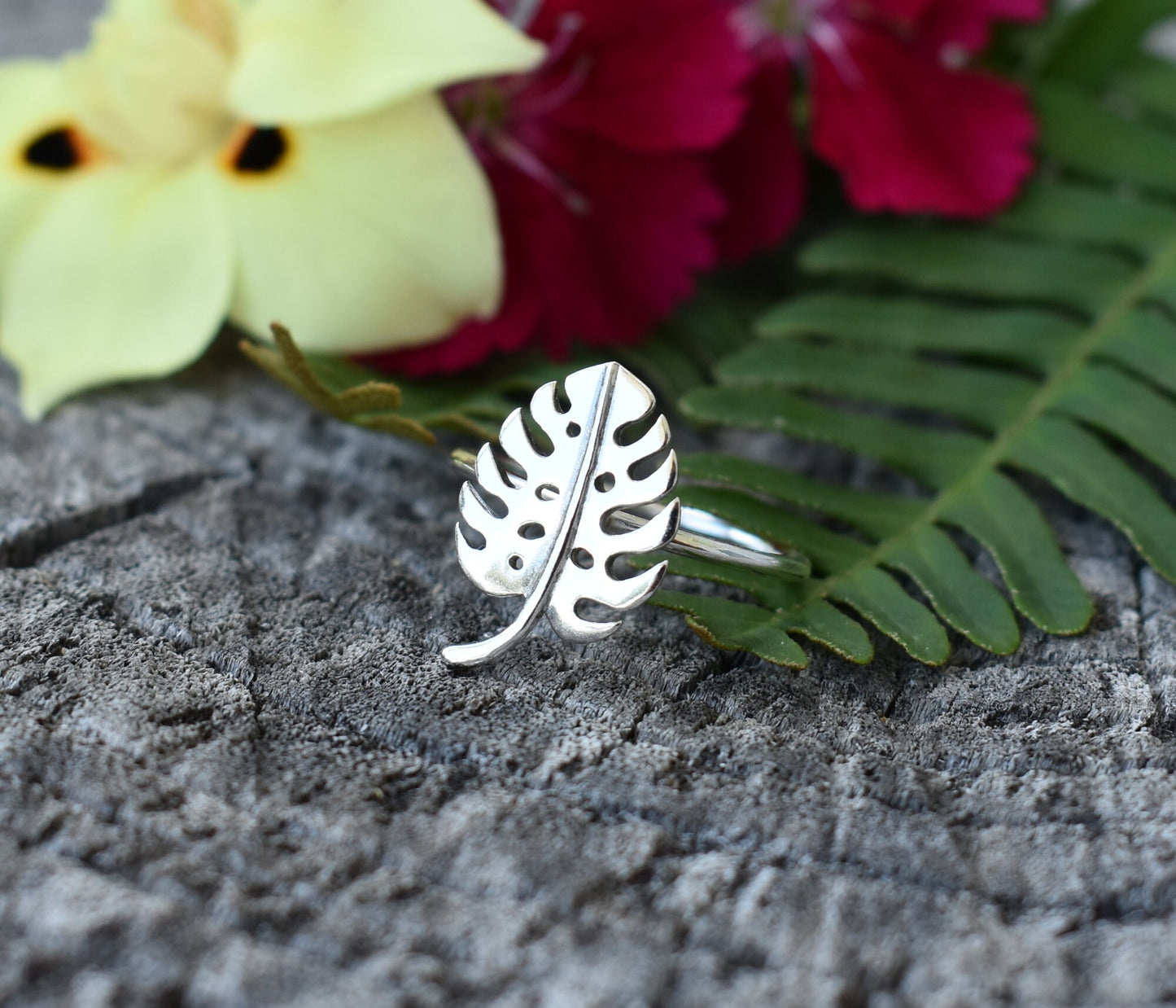 Monstera Ring- Tropical Ring, Plant Lover Ring, Monstera Jewelry-Silver Monstera Ring