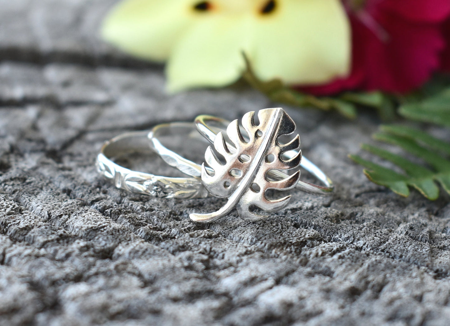 Monstera Ring- Houseplant Ring, Silver Stacking Rings, Plant Lady Ring