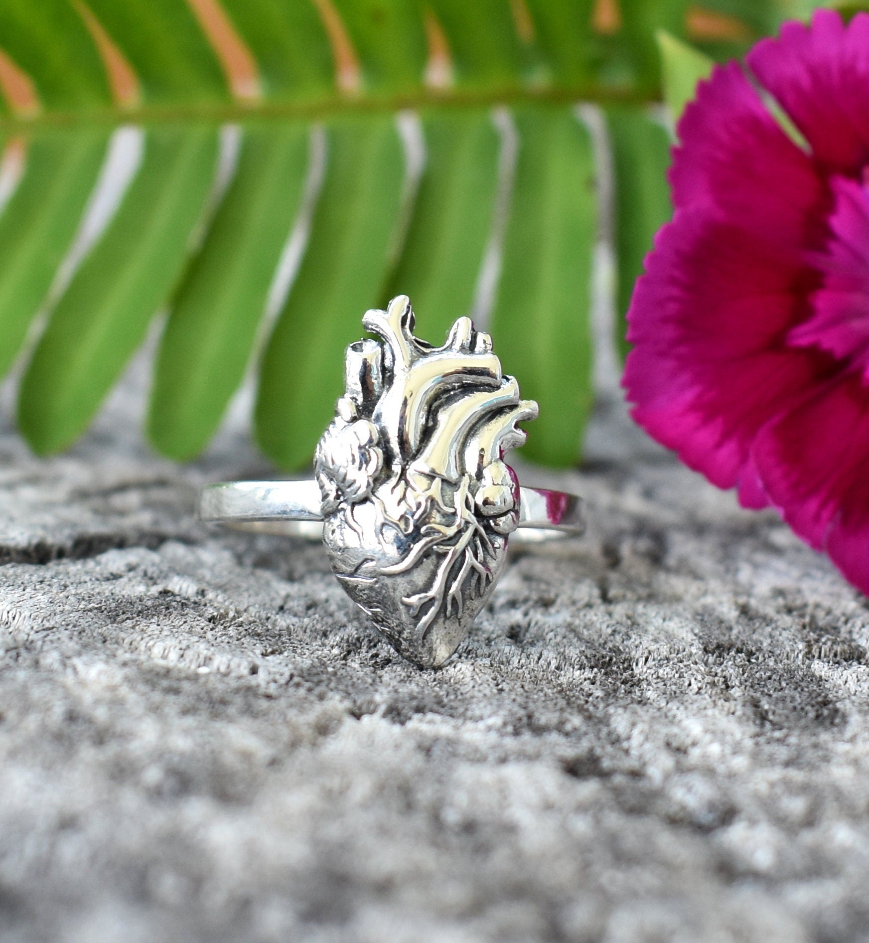 Anatomical Heart Ring- Realistic Heart, Human Heart, Nurse, Doctor-Silver Heart Ring