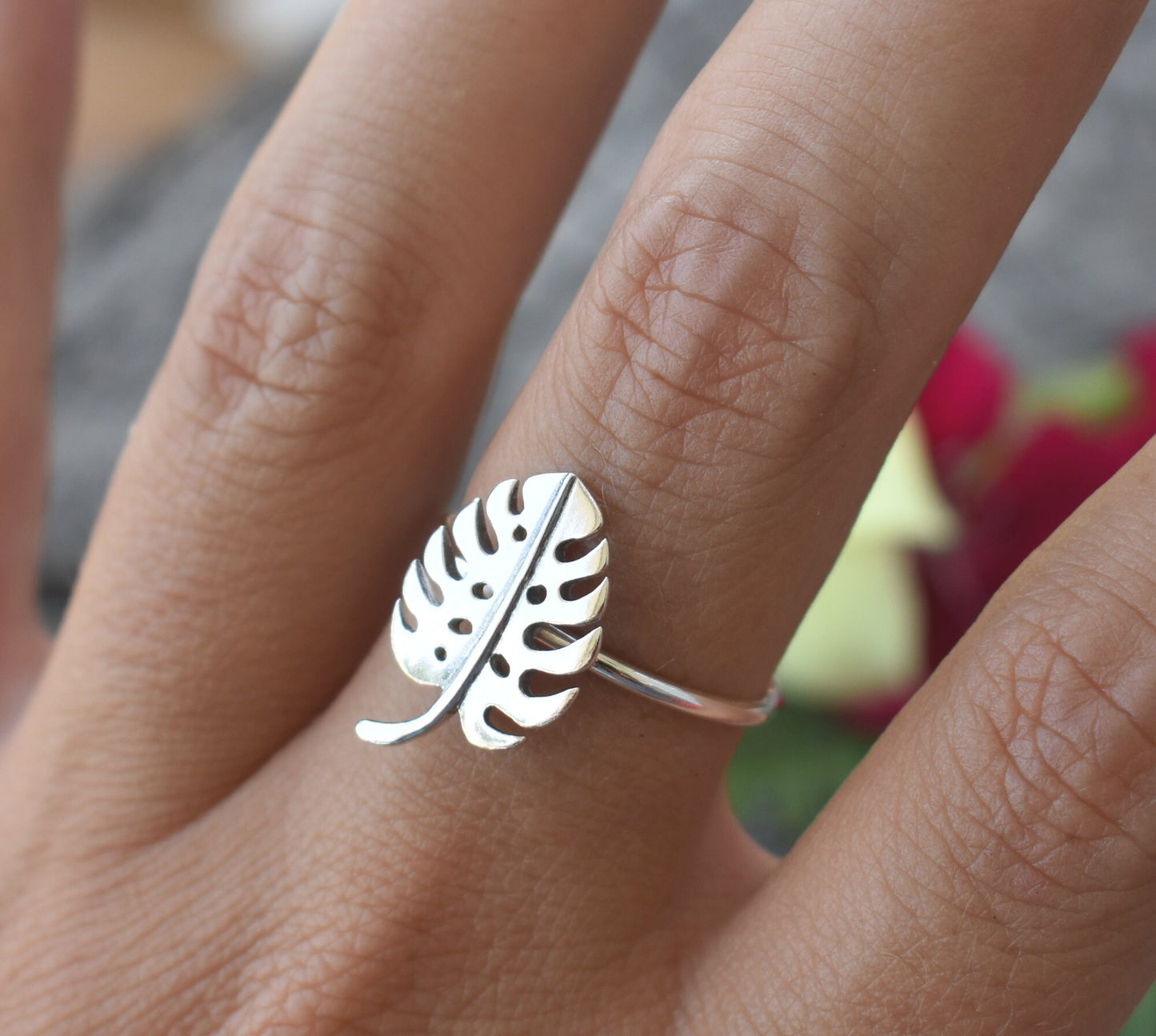 Monstera Ring- Tropical Ring, Plant Lover Ring, Monstera Jewelry-Silver Monstera Ring