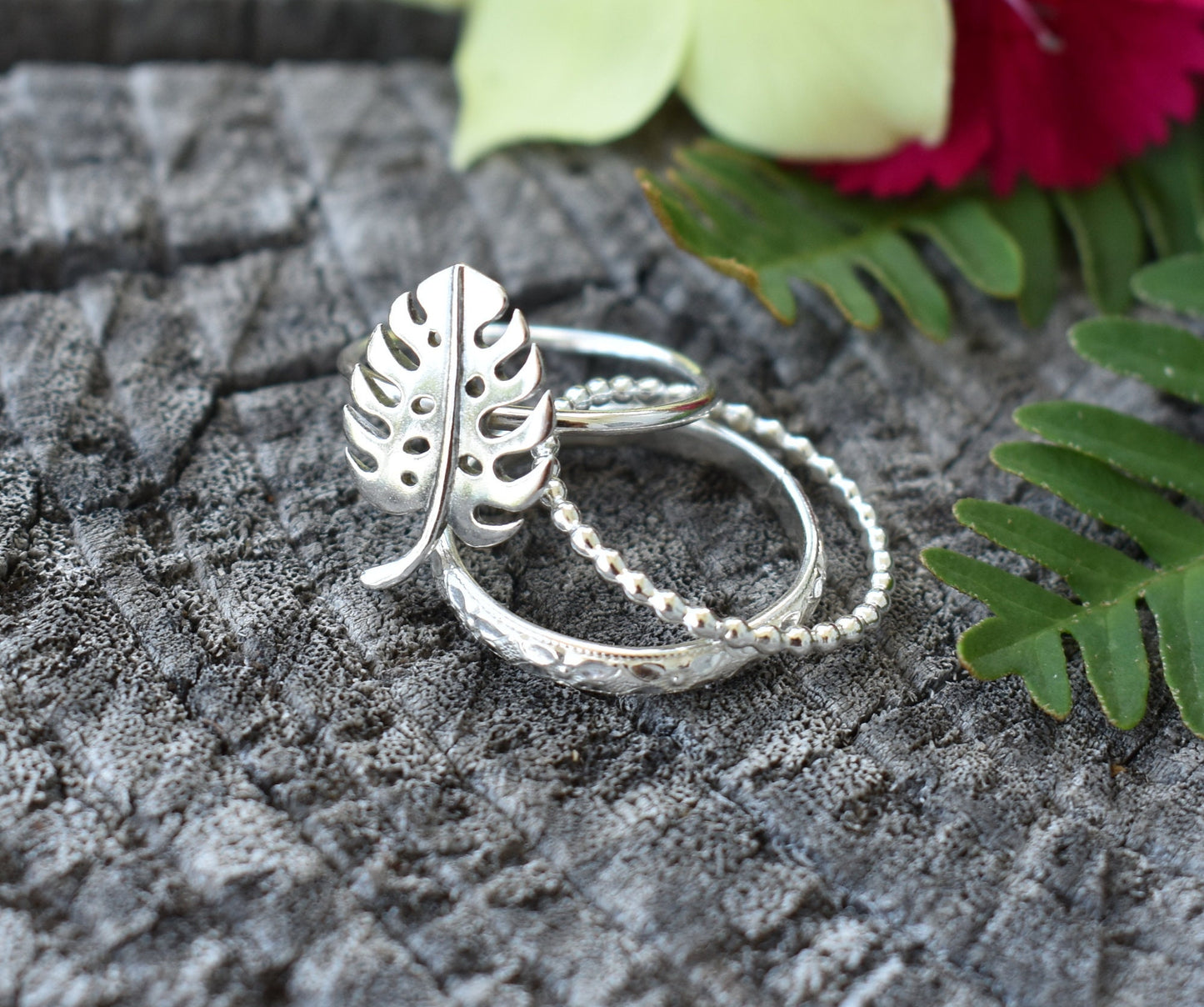 Monstera Ring- Houseplant Ring, Silver Stacking Rings, Plant Lady Ring