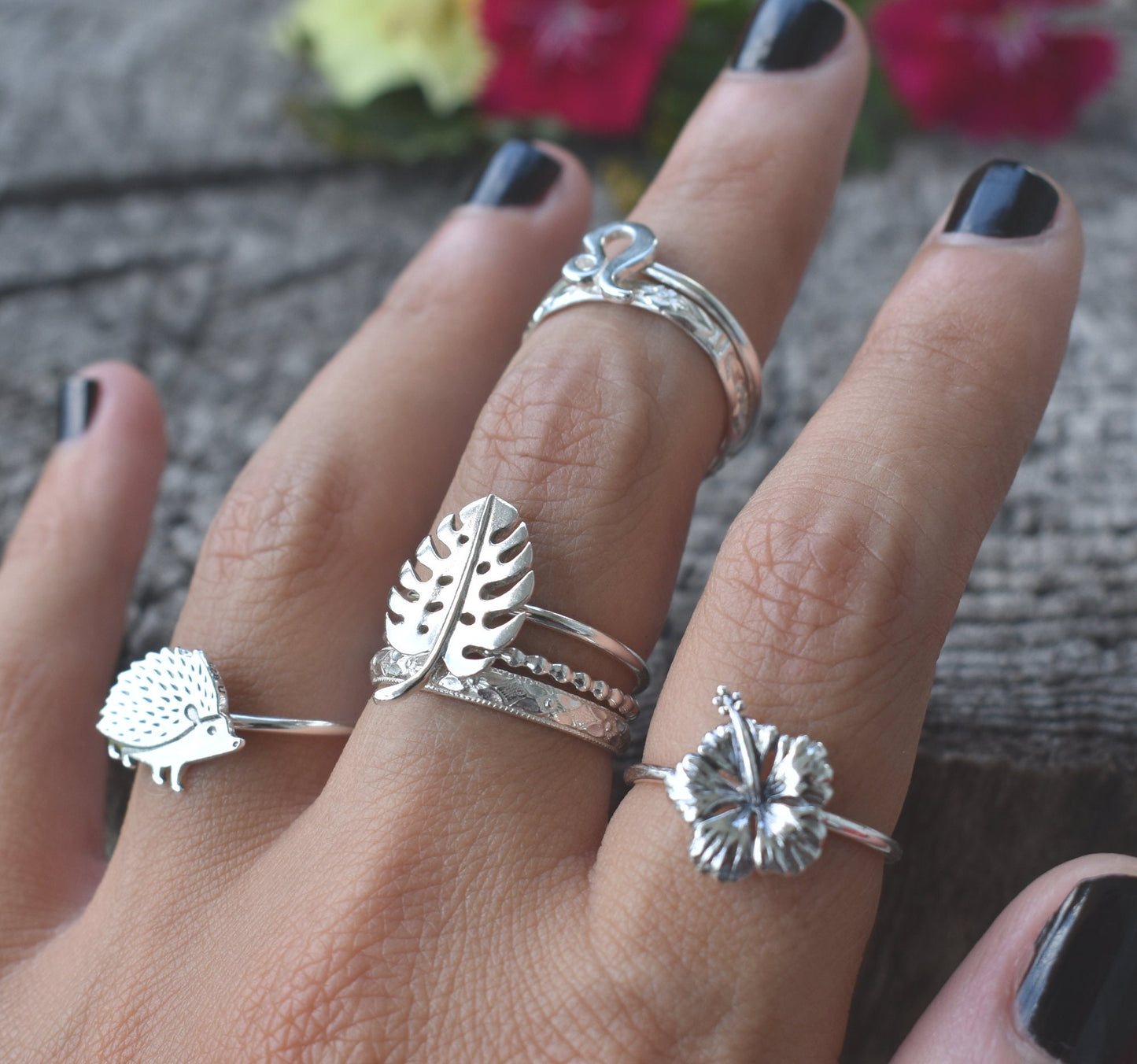 Monstera Ring- Houseplant Ring, Silver Stacking Rings, Plant Lady Ring