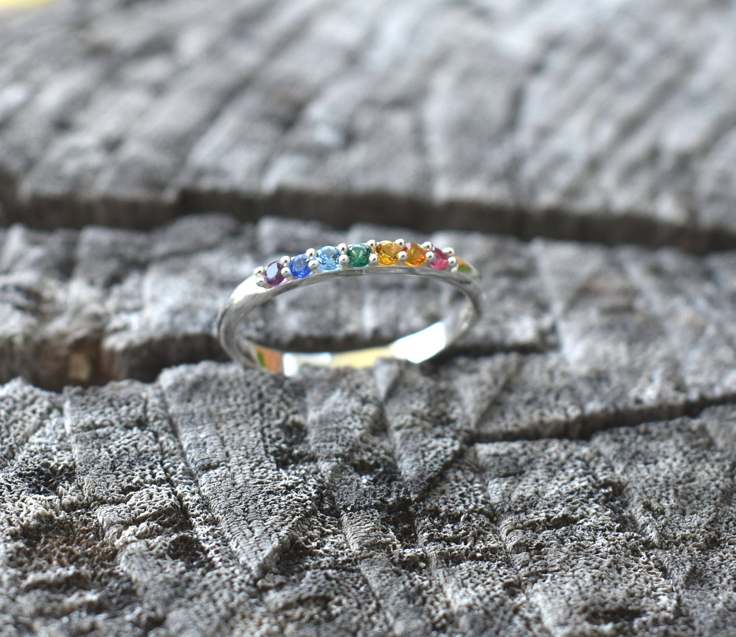 Rainbow Ring- Silver Stacking Ring, Chakra Ring, Seven Chakras-Yoga Ring