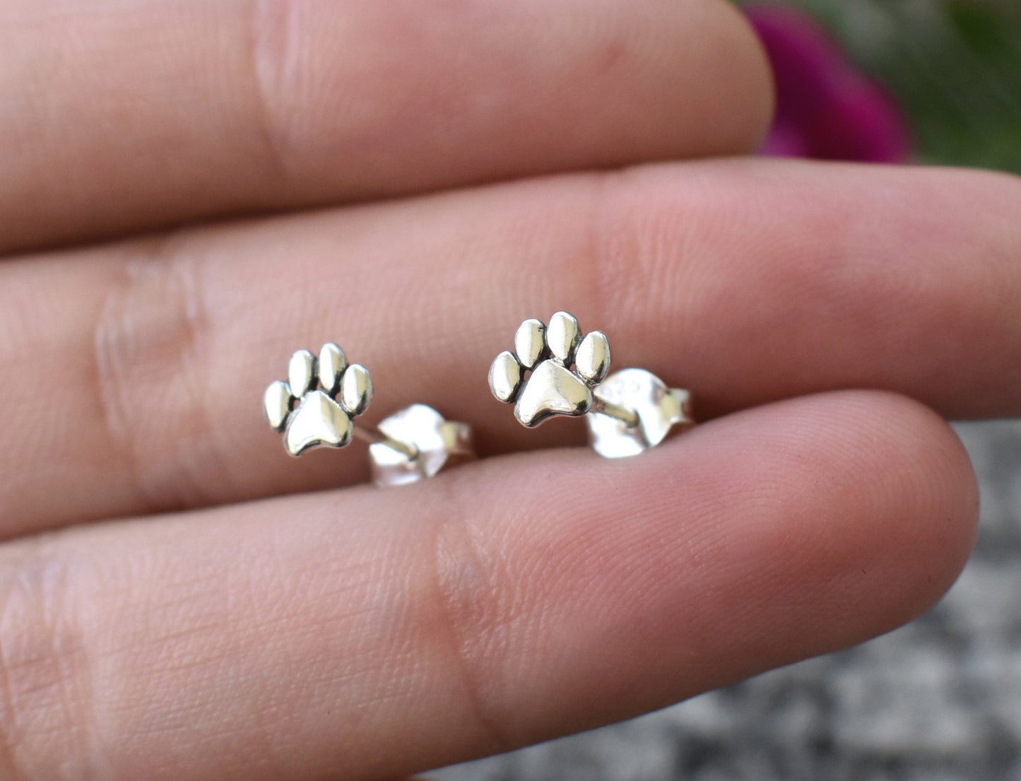 Paw Earrings- Dog Studs, Dog Jewelry, Pet Lover Gift, Puppy Earring-Silver Stud Earrings