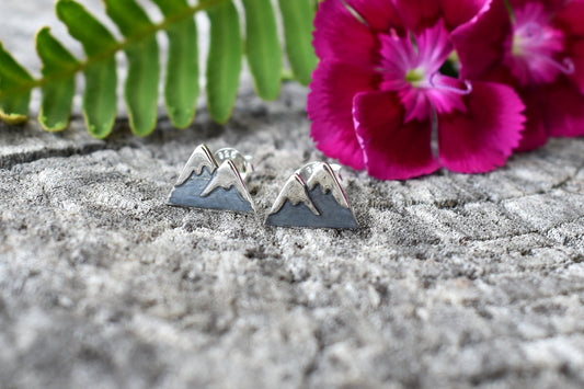 Mountain Earrings- Mountain Studs, Snow Capped Mountain- Silver Mountain Studs