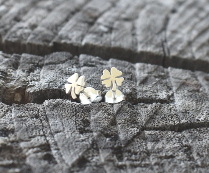 Four Leaf Clover Earrings- Clover Studs, Lucky Charm, Irish Luck-Silver Stud Earrings