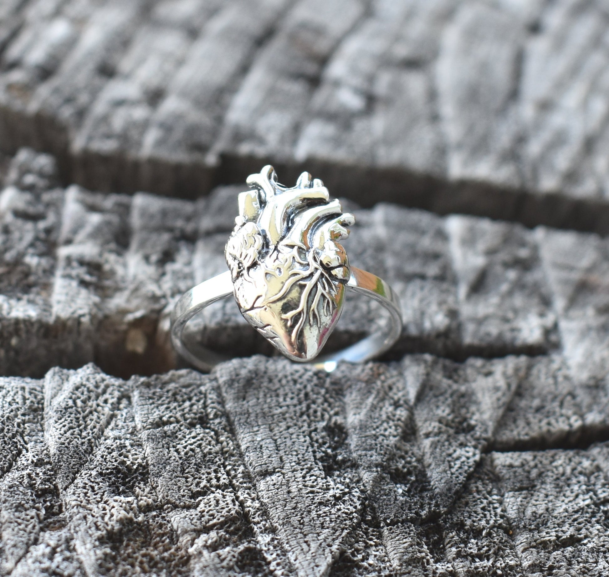 Anatomical Heart Ring- Realistic Heart, Human Heart, Nurse, Doctor-Silver Heart Ring