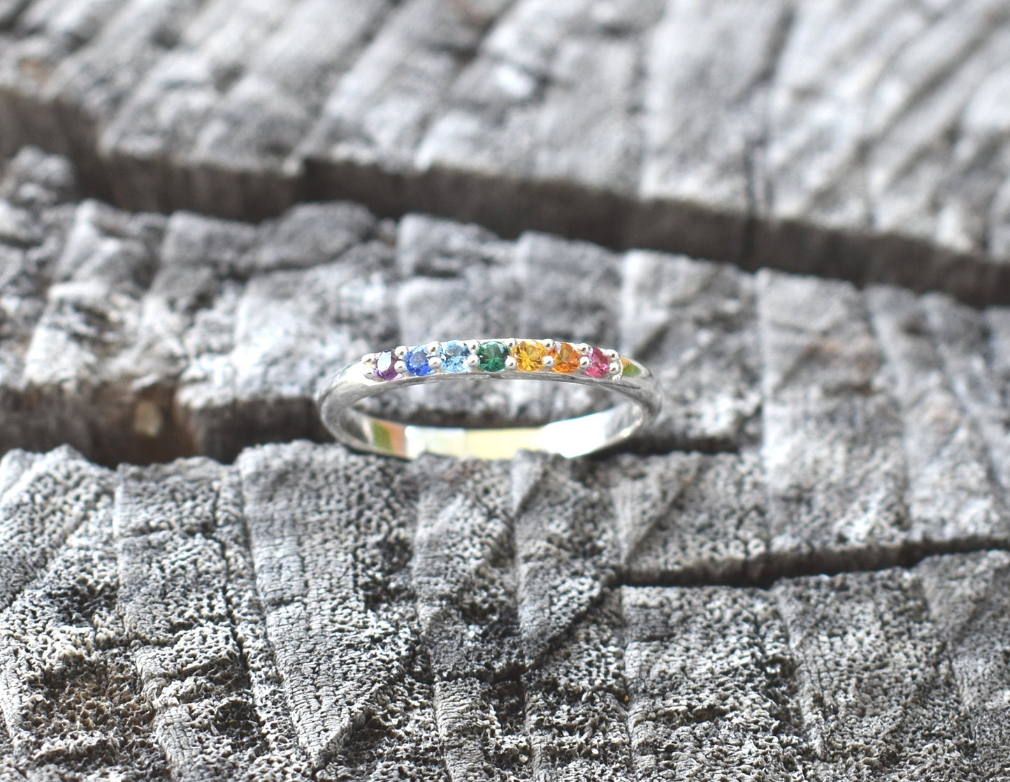 Rainbow Ring- Silver Stacking Ring, Chakra Ring, Seven Chakras-Yoga Ring