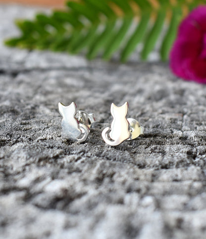 Kitty Studs- Cat Studs, Cat Earrings, Cat Jewelry, Cat Lover Gift-Silver Cat Earrings
