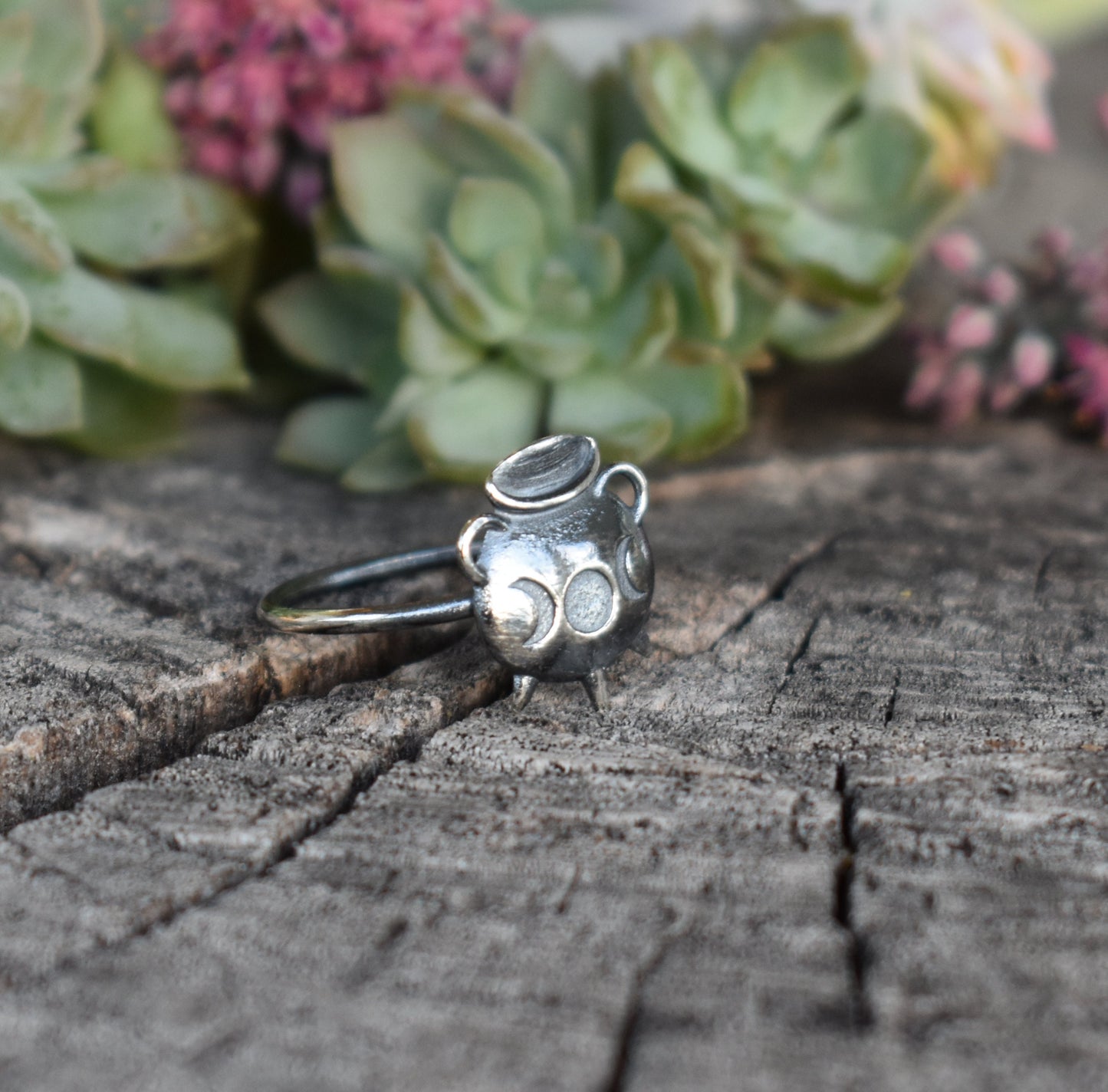 Cauldron Ring- Witches' Brew, Moon Phase Ring, Witch Ring-Silver Ring