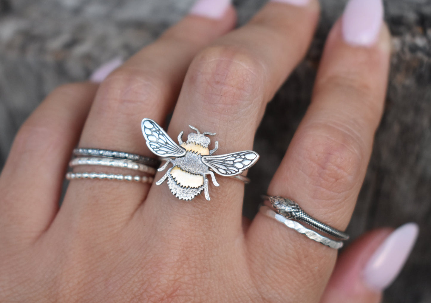 Bee Ring- Gold Bee Ring, Silver Bee Ring, Bumblebee-Bee Lovers- Sterling Silver