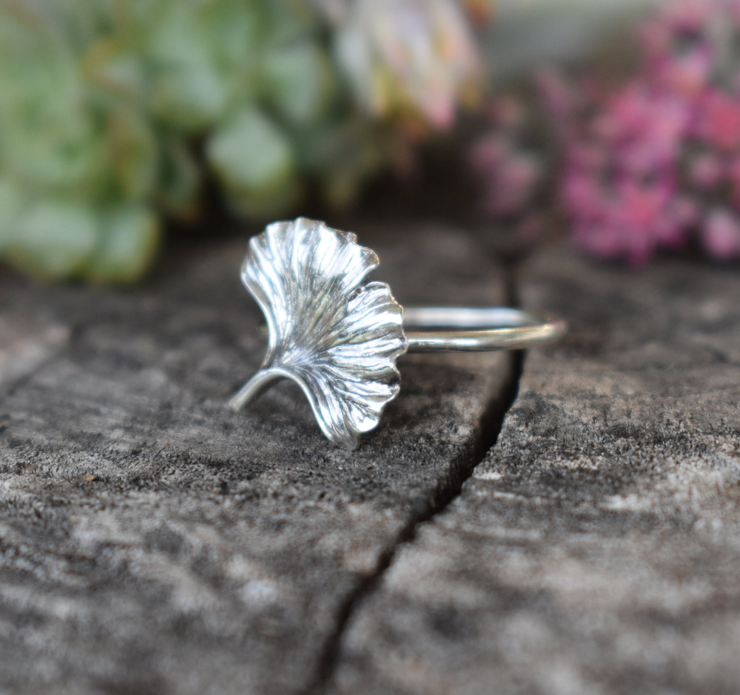Ginkgo Ring- Ginkgo Biloba, Leaf Ring, Forest Ring- Silver Leaf Ring