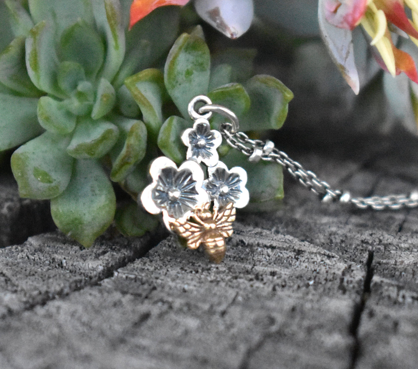 Cherry Blossom Necklace- Honeybee Necklace, Bee Jewelry, Gold Bee Necklace
