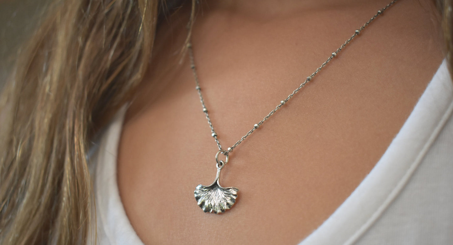 Ginkgo Necklace- Gingko Leaf, Gingko Biloba, Forest Necklace-Silver Necklace